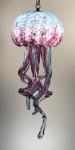 Opal Art Glass -  Lamp - Jellyfish in Bright Blue and Cranberry